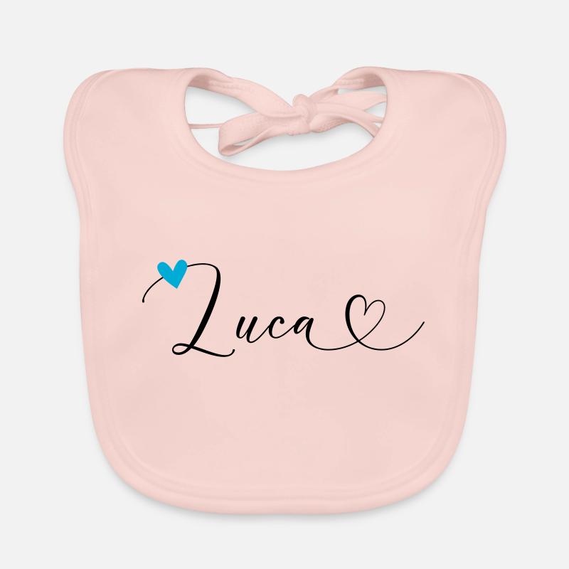 Luca Surname First name Calligraphy Heart Organic Baby Bibs