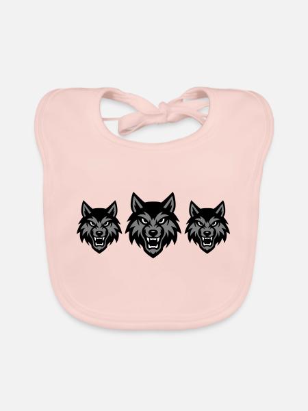 Pack de groupe tête de loup - Bavoir bio Bébé - rose - Devant