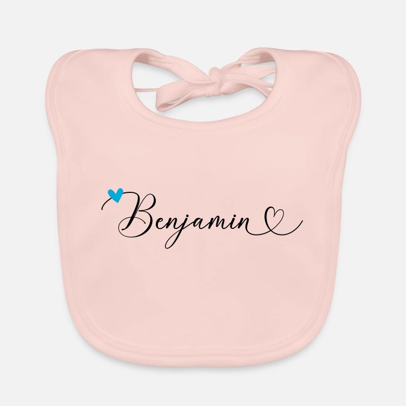 Benjamin Nom Prénom Calligraphie coeur Bavoir bio Bébé