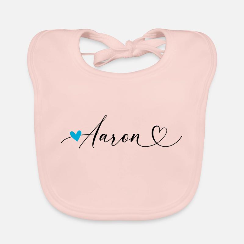 Aaron Nom Prénom Calligraphie coeur Bavoir bio Bébé