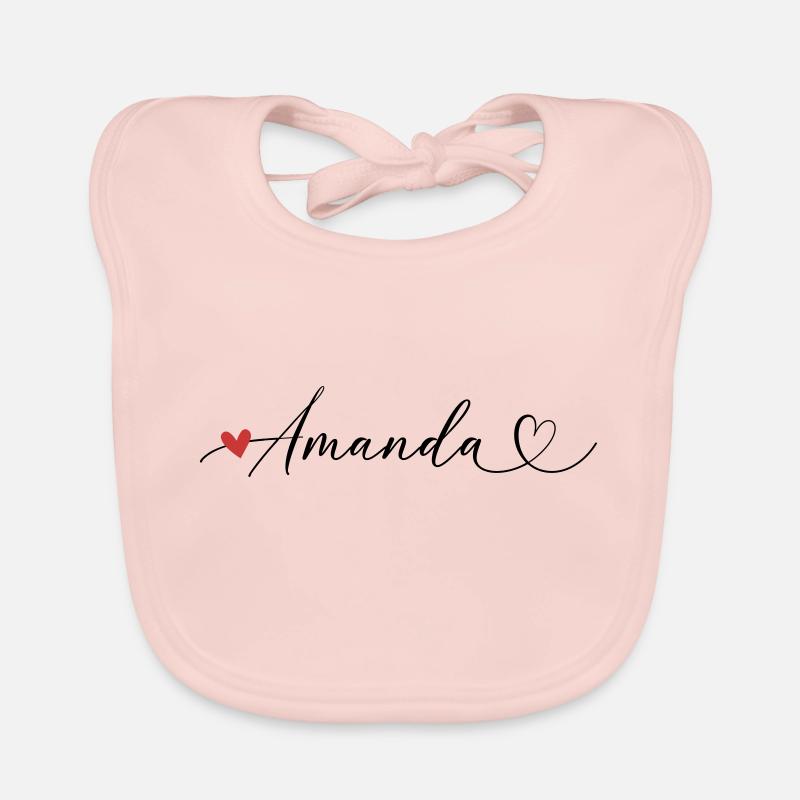 Amanda Last name First name Calligraphy heart Organic Baby Bibs