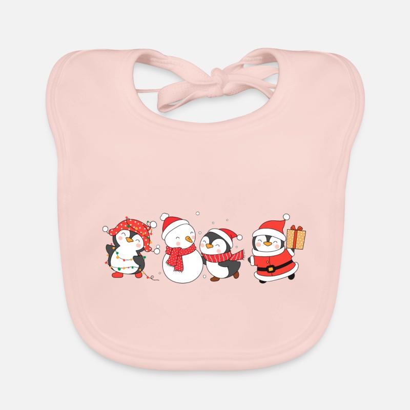Drôle de Noël pinguin. Pinguin de Noël - Bavoir bio Bébé - rose