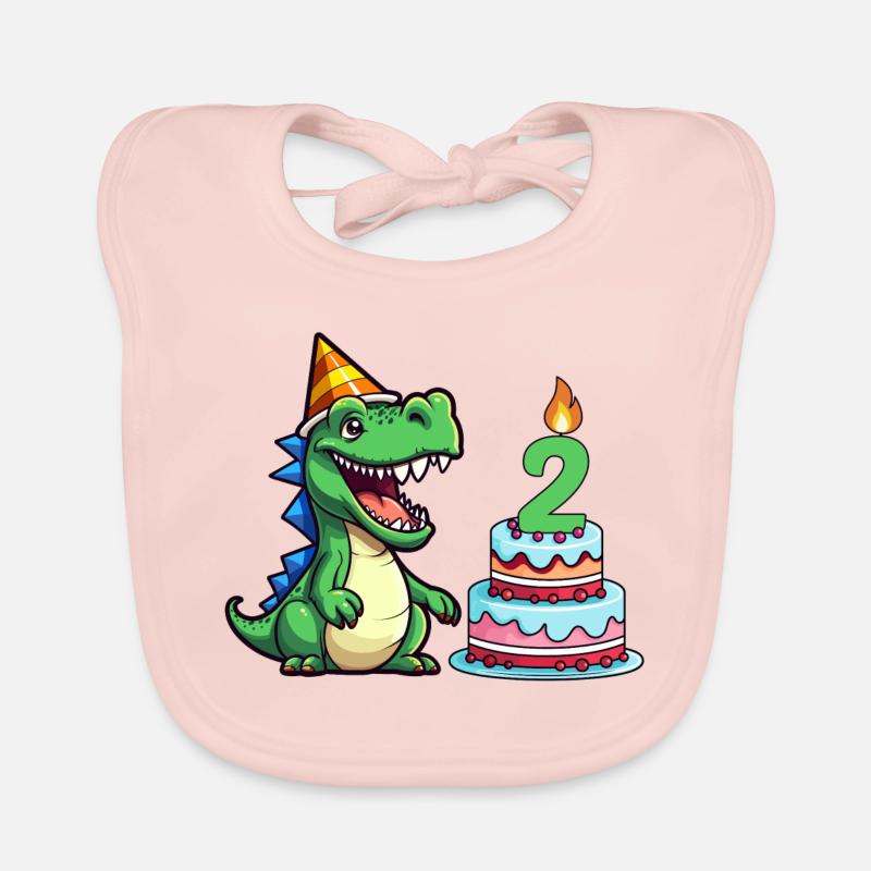 Kindergeburtstag Dino T-Rex bunte Geburtstagstorte Baby Bio-Lätzchen