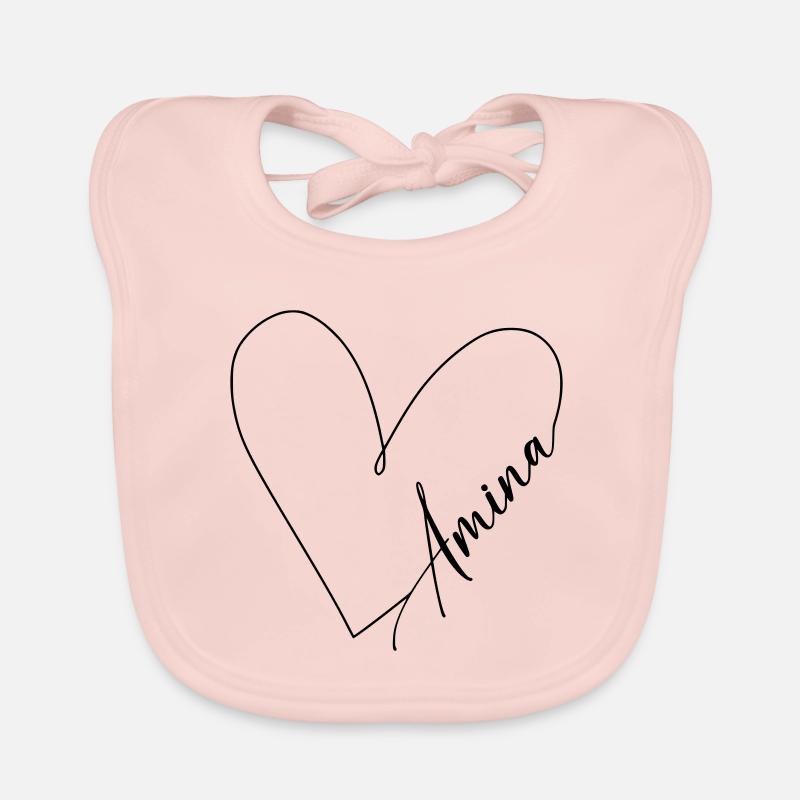 Amina Nom Ligne de Coeur - Bavoir bio Bébé - rose