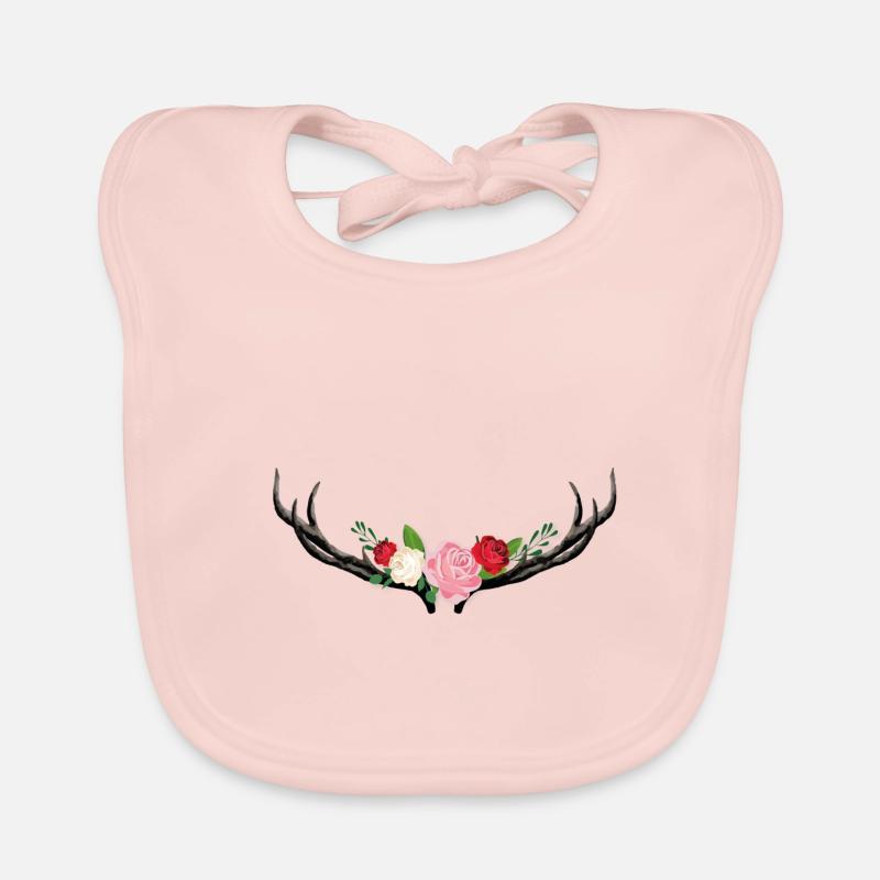 Bois de cerf avec des fleurs - Bavoir bio Bébé - rose