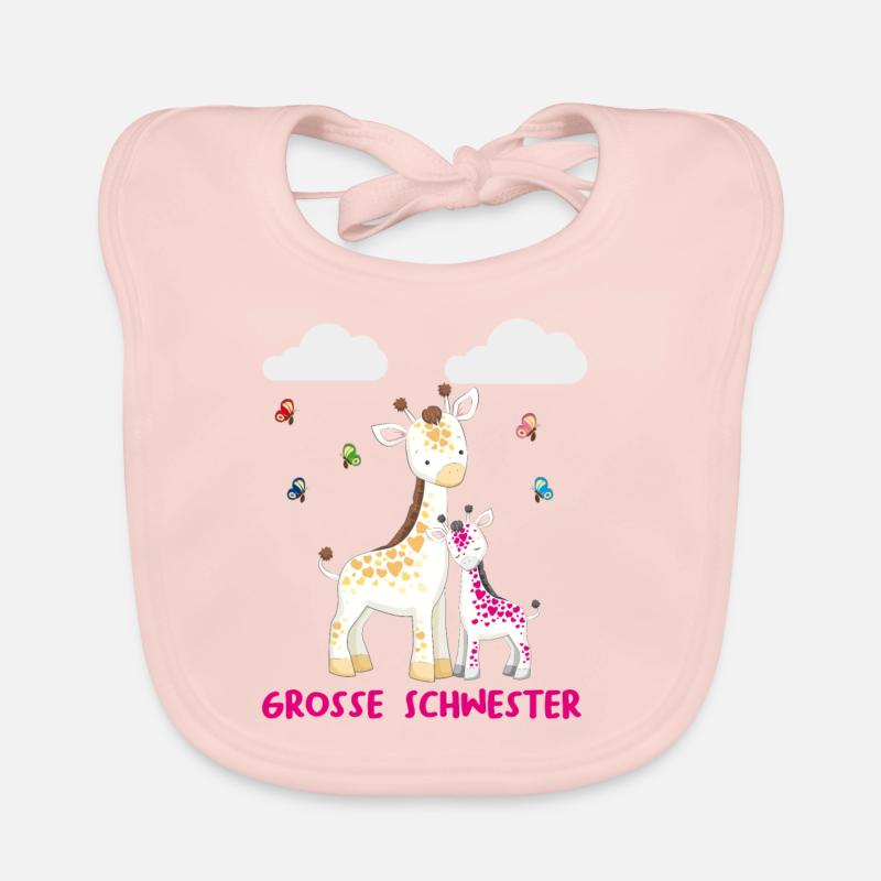 Giraffe Große Schwester Grosse Schwester Sister - Baby Bio-Lätzchen - Rose