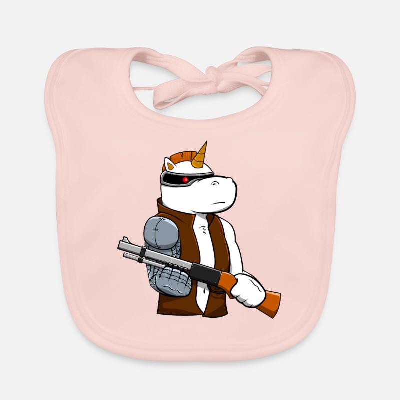 Cadeau de mécanicien cyborg Licorne - Bavoir bio Bébé - rose