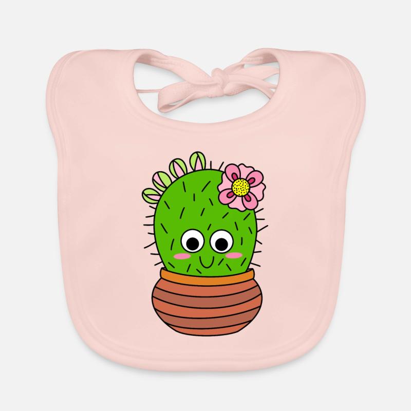 Cactus Chunky Avec Fleur Rose Et Bourgeons Bavoir bio Bébé