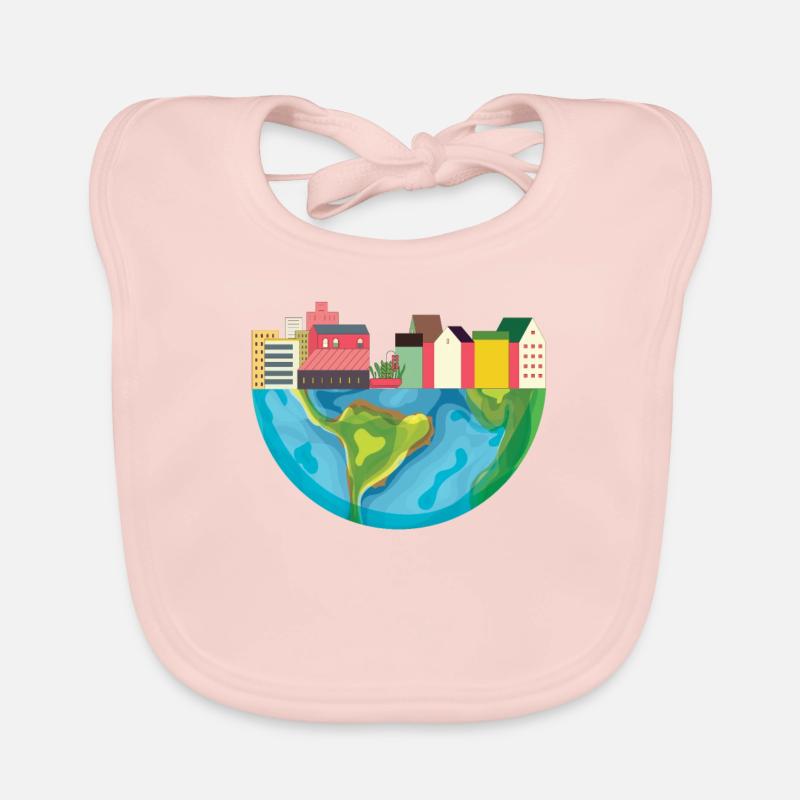 Globe terrestre ville - Bavoir bio Bébé - rose