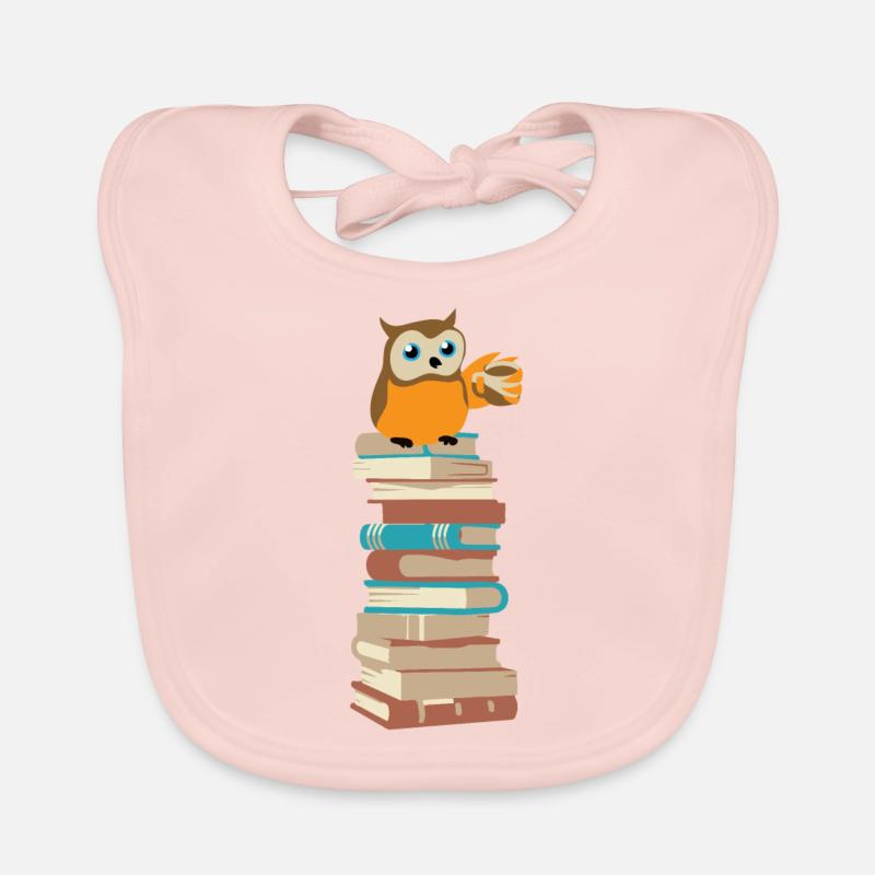 Eule mit Kaffee auf Bücher - Baby Bio-Lätzchen - Rose