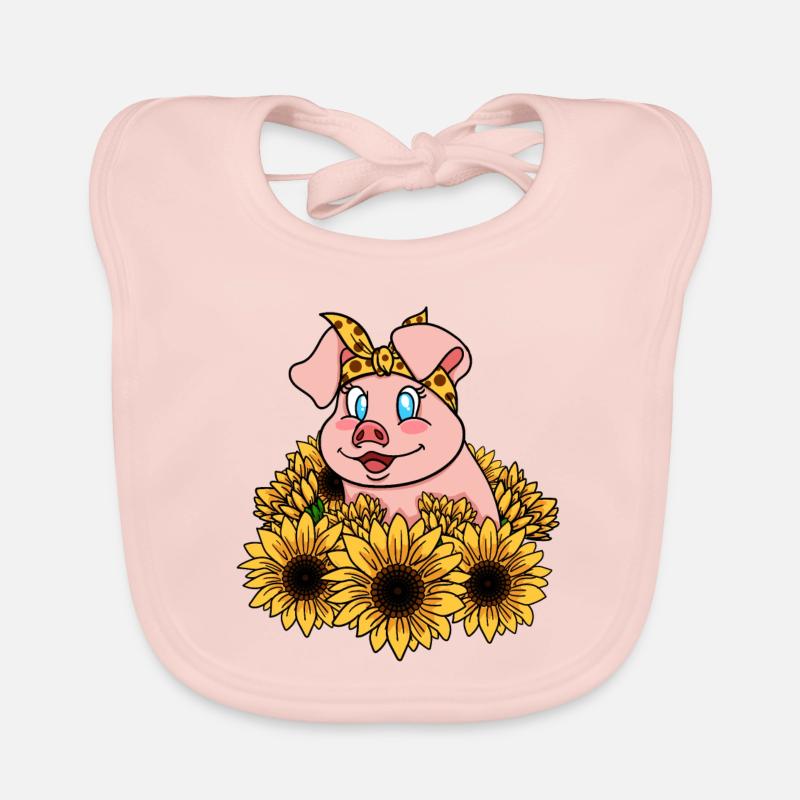 Süßes Schweinchen mit Sonnenblumen Baby Bio-Lätzchen