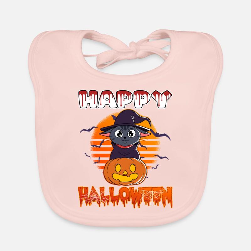 Halloween Creepy Cat Witch Pumpkin Organic Baby Bibs