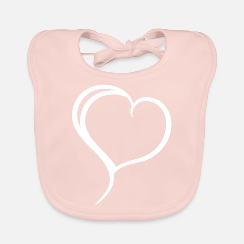 Coeur blanc uni - Bavoir bio Bébé - rose