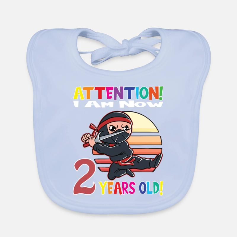 Ninja Boy Attention I Am Now 2 Years Old Organic Baby Bibs
