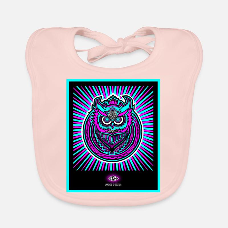 Neon owl in bright neon blue Organic Baby Bibs