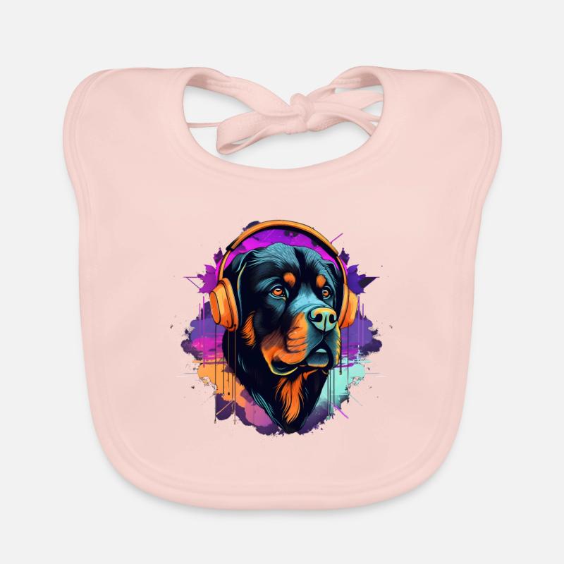 Rottweiler in Synth Wave Style Organic Baby Bibs