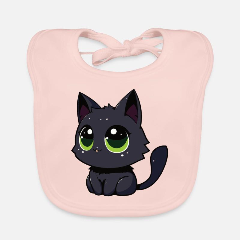Chat noir qui vous observe, qui s’ébroue - Bavoir bio Bébé - rose
