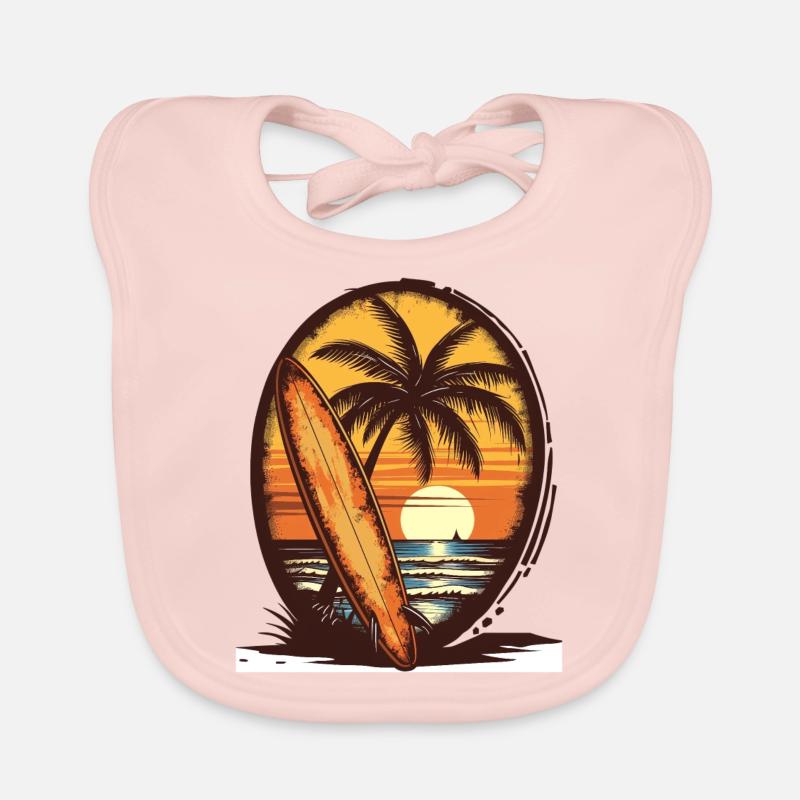 Sunset Surfboard Palm Trees Organic Baby Bibs