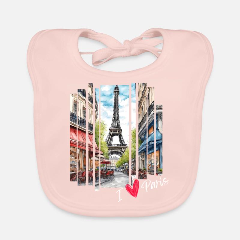 I love Paris: Eiffel Tower and a Charming Cafe Organic Baby Bibs