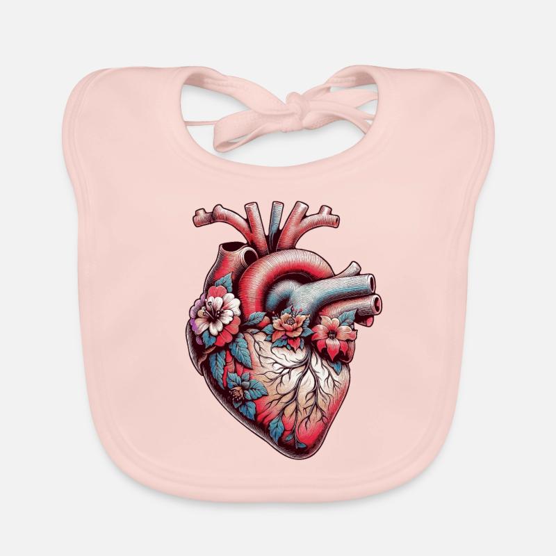 Anatomisches Herz mit Blumen Baby Bio-Lätzchen