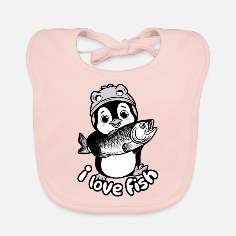 Penguin with fish - I love fish Organic Baby Bibs