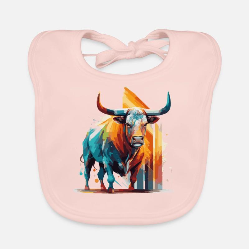 Stier, Bulle, Regenbogen - Baby Bio-Lätzchen - Rose