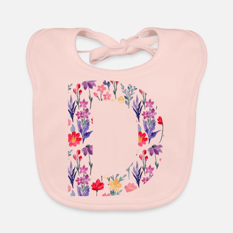 Personalisierter Blumenbuchstabe d - Geschenkidee Baby Bio-Lätzchen