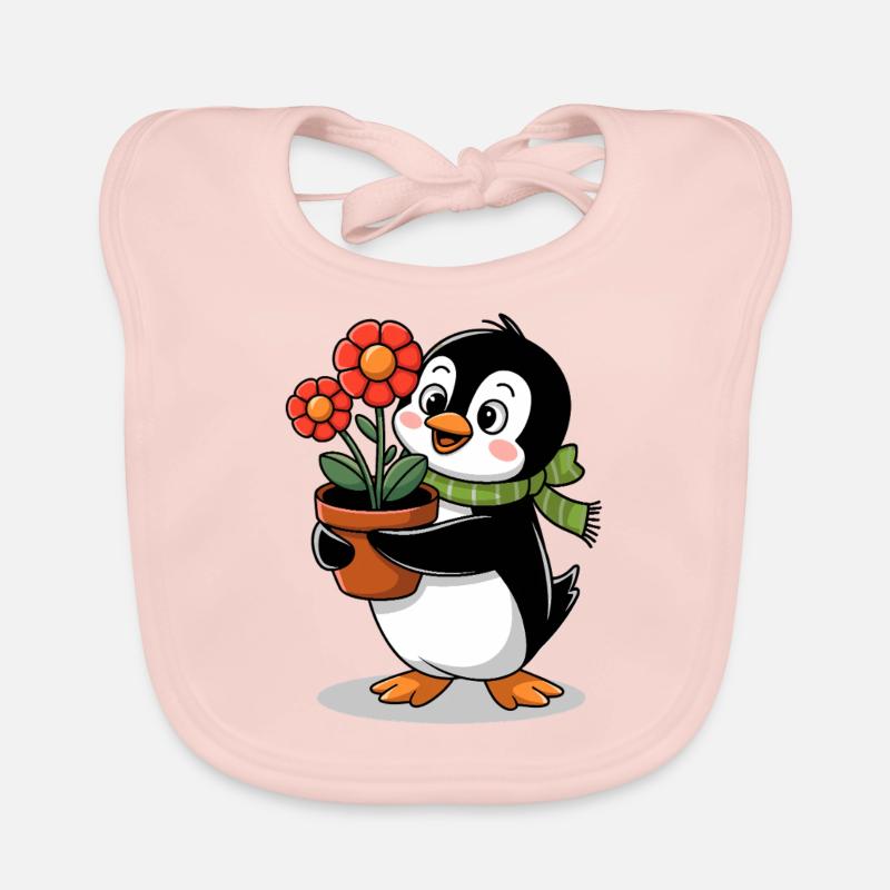 Pingouin avec pot de fleurs dans le jardin pour jardinier Bavoir bio Bébé