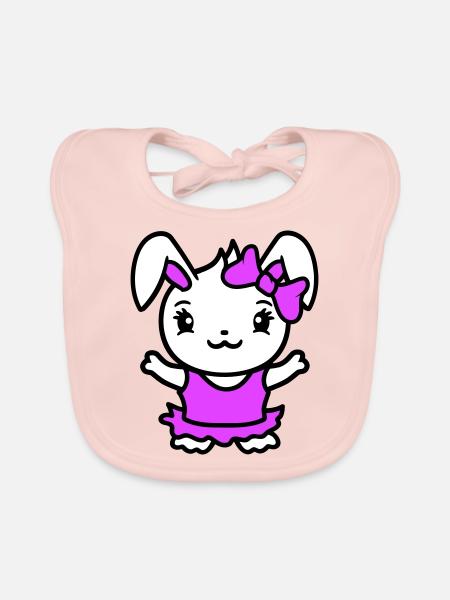 Bunny Girl Pretty Bow Woman Bunny Cute Small - Organic Baby Bibs - rose - Front