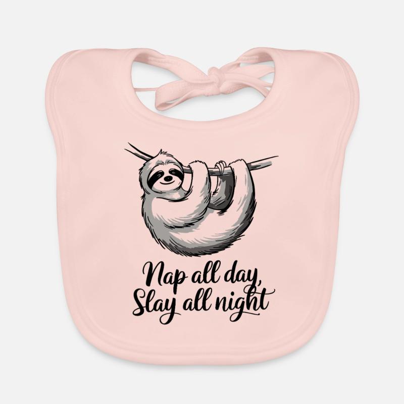 Nap All Day, Slay All Night Sloth Design Organic Baby Bibs
