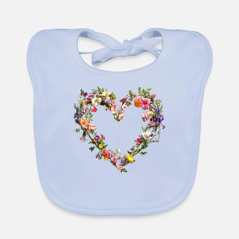 Cœur de fleurs délicates Fleurs printanières Bavoir bio Bébé