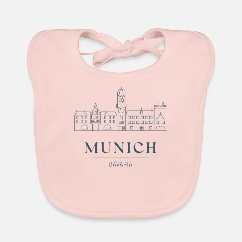 Munich Bavière Skyline - Munich Allemagne Bavière - Bavoir bio Bébé - rose