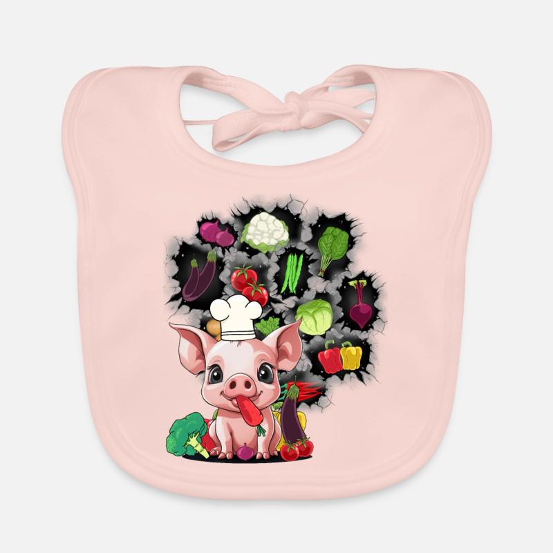 Vegetarian Cooking Piglet Piggy Vegetable Kitchen Organic Baby Bibs