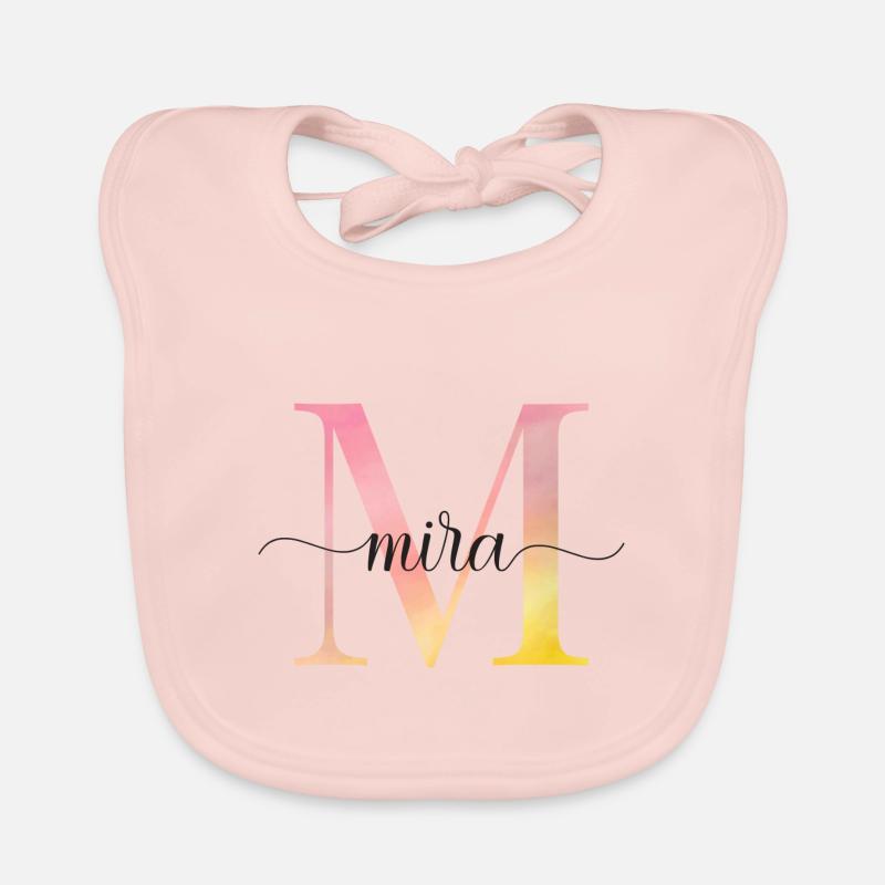 M | Monogram | Name | Mira | Watercolor Organic Baby Bibs