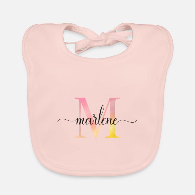 M | Monogram | Name | Marlene | Watercolor Organic Baby Bibs