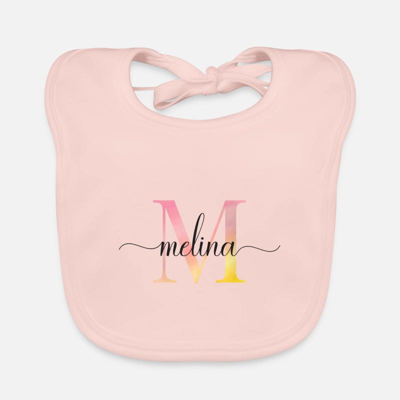 M | Monogram | Name | Milena | Watercolor Organic Baby Bibs