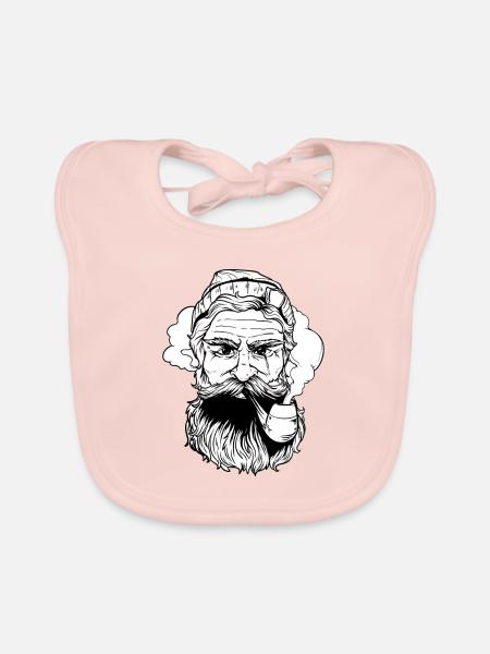 Seemann Bart Kapitän Pfeife Maritim Kunst Geschenk - Baby Bio-Lätzchen - Rose - Vorne