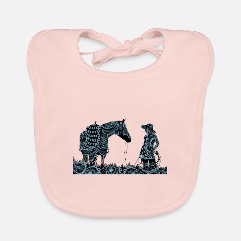 Fille avec cheval western - Bavoir bio Bébé - rose