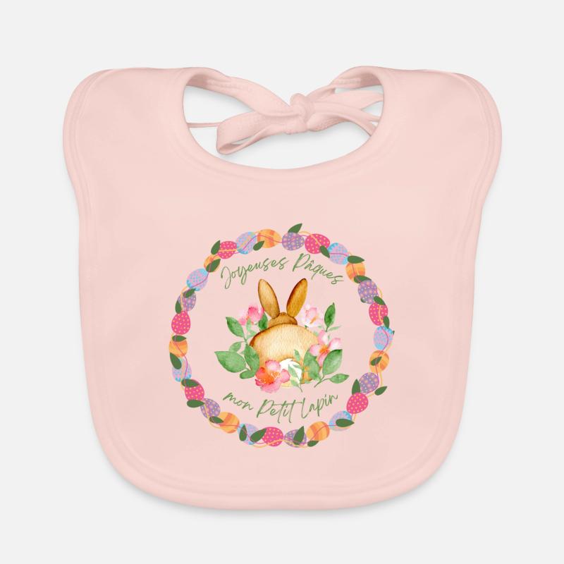 🐰🌷 Joyeuses Pâques mon petit Lapin 🌷🐰 - Bavoir bio Bébé - rose