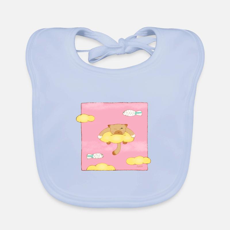 Cat on clouds with outstretched fish Organic Baby Bibs