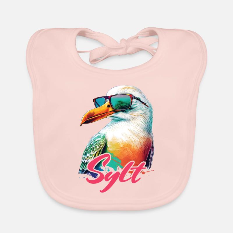 Sylt Urlaub coole bunte Möwe mit Sonnenbrille Baby Bio-Lätzchen