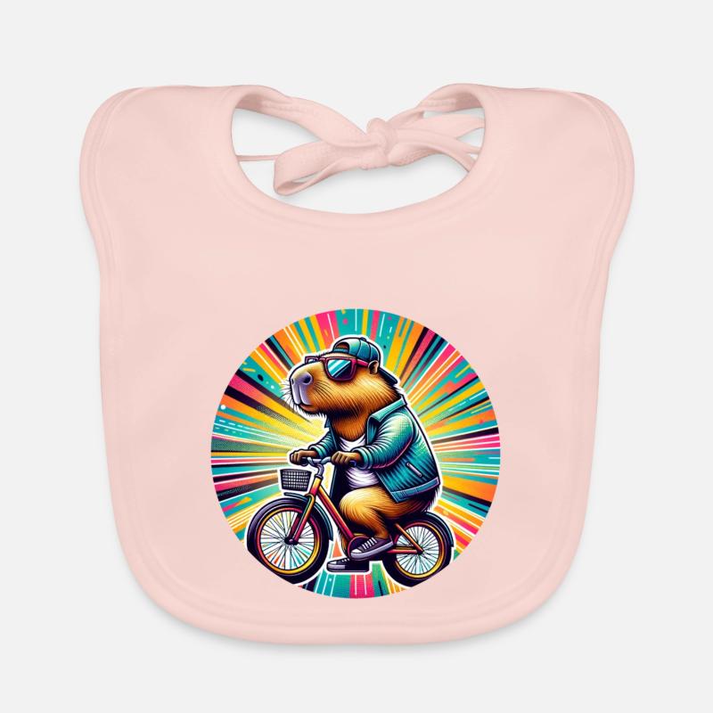 Capybara cool sur le vélo - Bavoir bio Bébé - rose