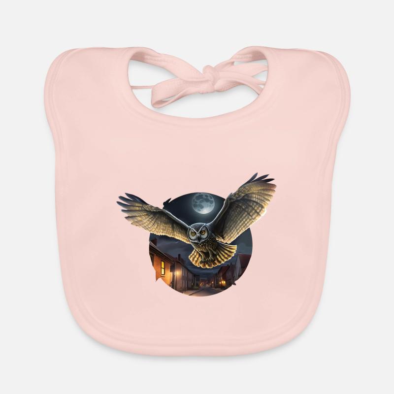 Noctambule hibou en vol ailes déployées lune Bavoir bio Bébé