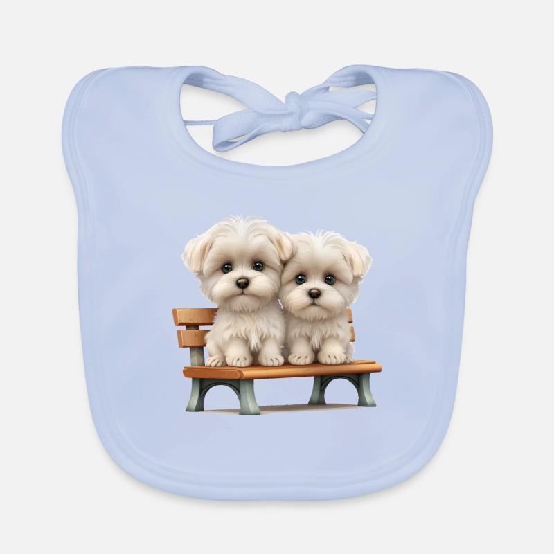 2 Maltese on bench gift Organic Baby Bibs