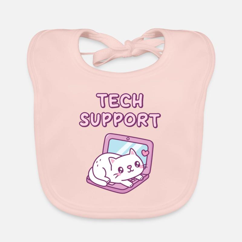Chat blanc mignon reposant sur le support technique de l’ordinateur portable Bavoir bio Bébé