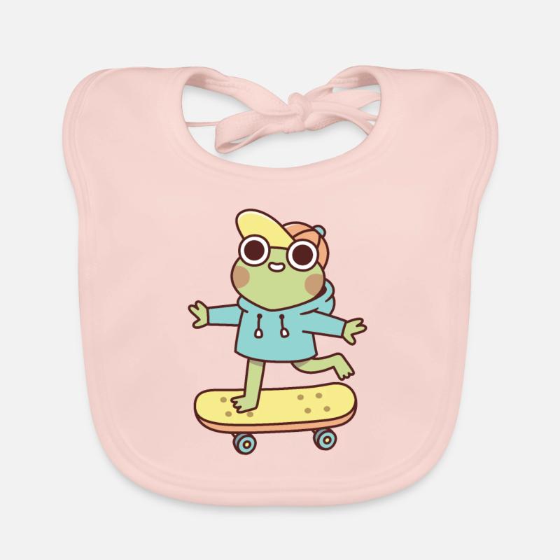 Cute Frog On Skateboard Organic Baby Bibs