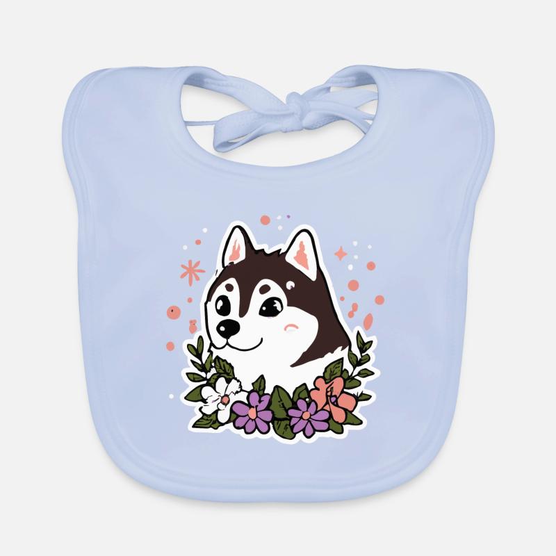 Husky Fleurs Chien Malamute Bavoir bio Bébé