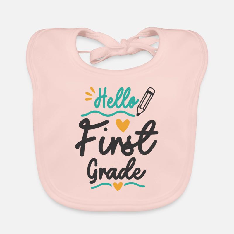Hello First Grade Back To School Teacher Student Organic Baby Bibs