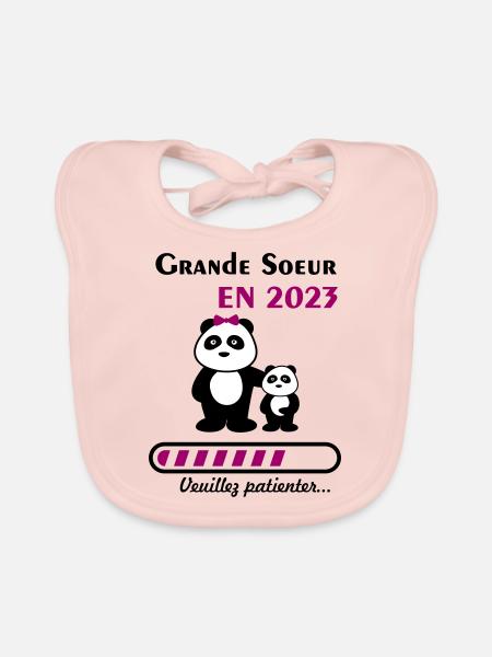Grande soeur en 2023, bientôt soeur, naissance - Bavoir bio Bébé - rose - Devant