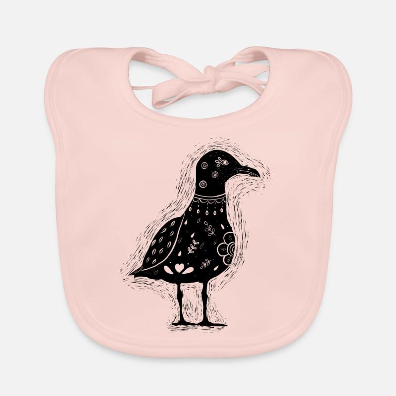 Mouette noire Scandinavie imprimée, impression lino Bavoir bio Bébé